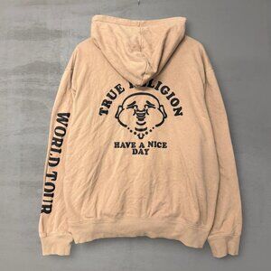 True Religion World Tour Buddha Have‎ a Nice Day Tan Hoodie Sweatshirt XXL